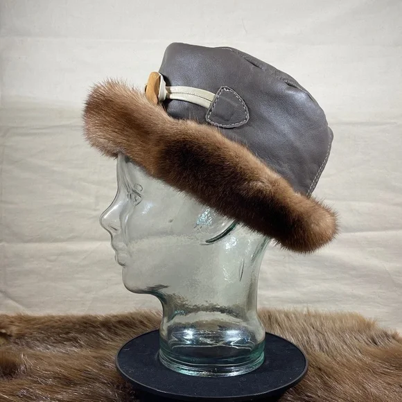 Leather Mink Brimmed Hat - Picture 1 of 5